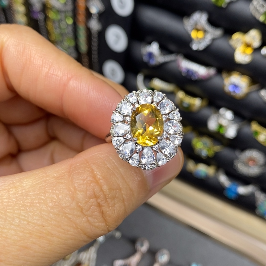 戒指黄晶银S925镶嵌