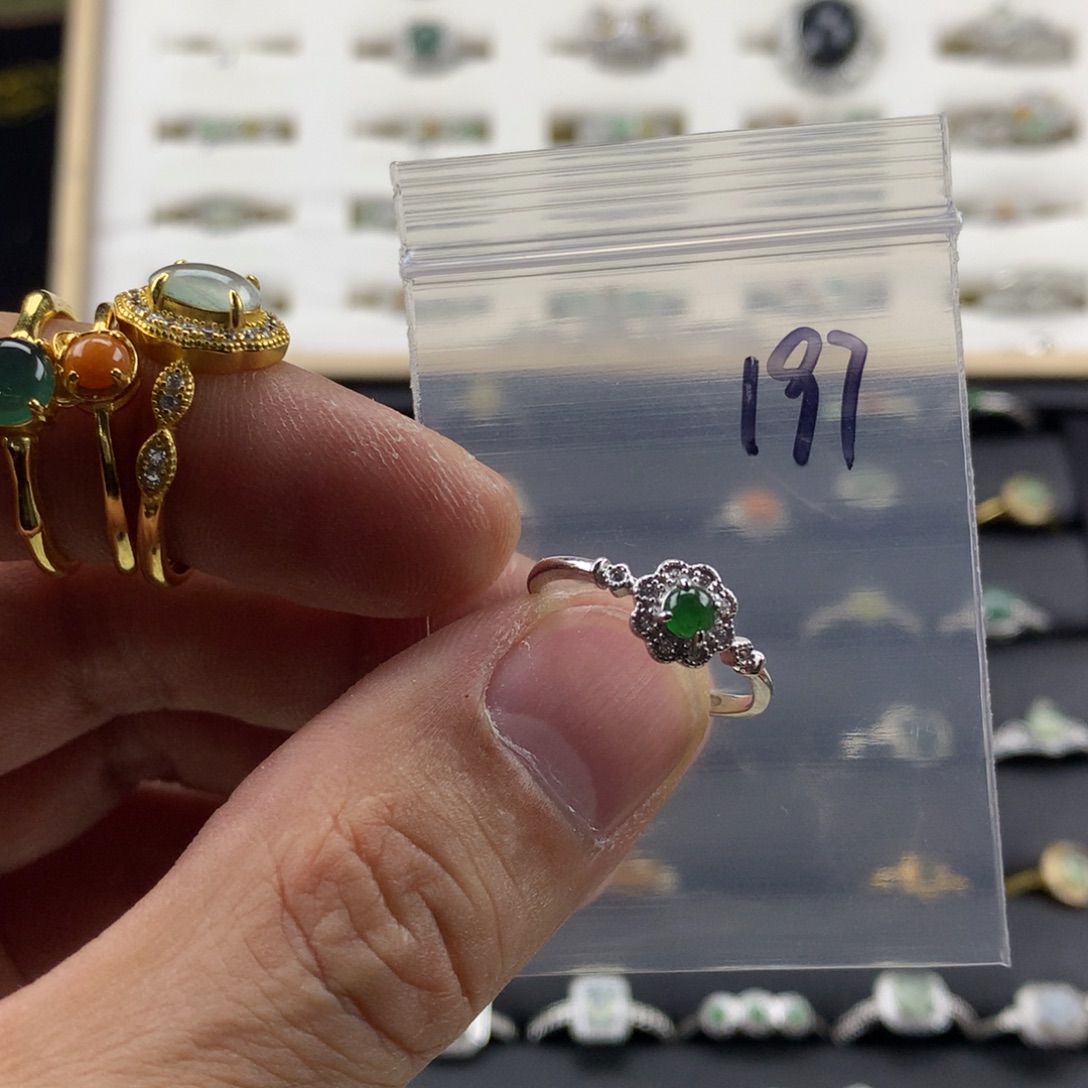 翡翠银S925镀金镶嵌戒指197