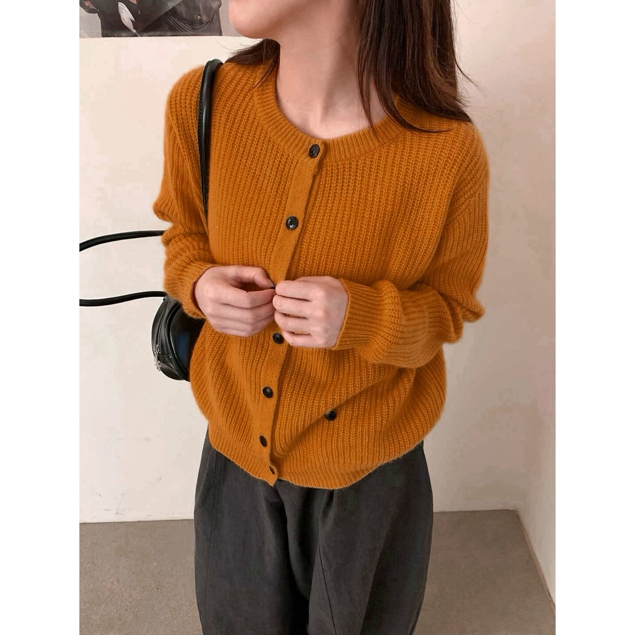 韩系小众多巴胺圆领单排扣开衫甜美减龄学院风纯色上衣2303#0.1