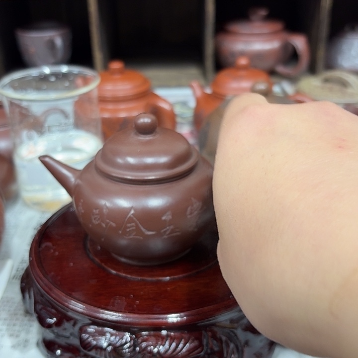 D***.紫砂茶壶紫玉金砂水平壶