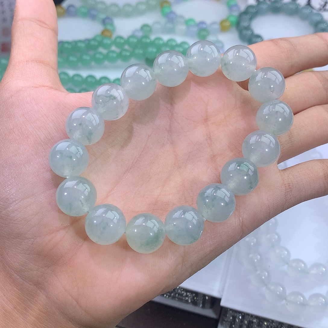 未镶嵌手链翡翠翡翠冰飘绿花手串