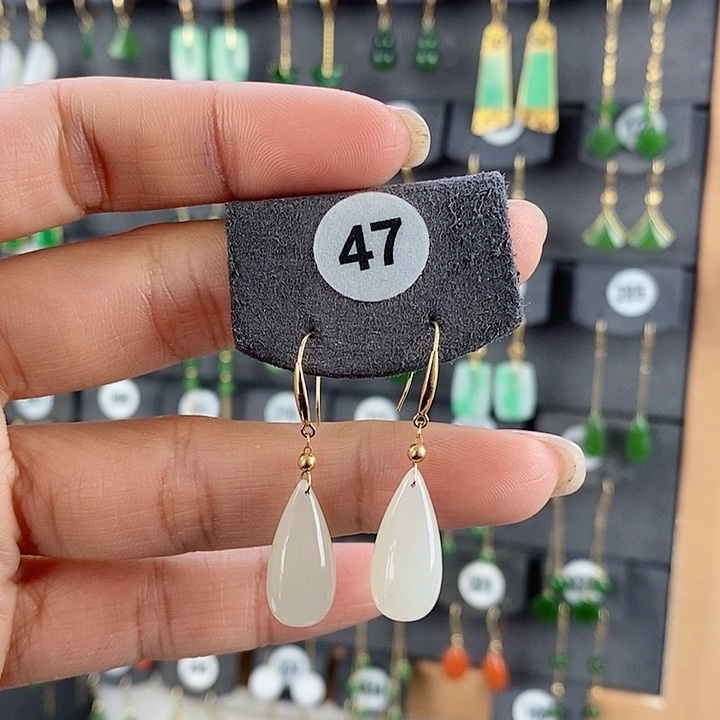 和田玉耳饰18K金镶嵌