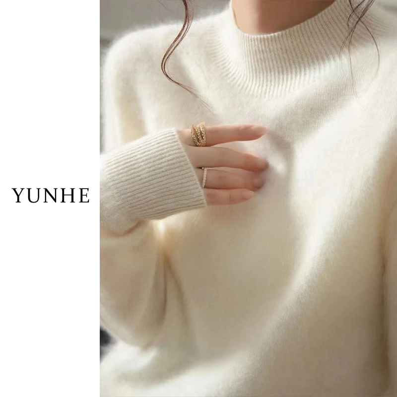 【100%拉绒】不可机洗正品山羊绒衫冬纯色半高领新款羊毛百搭毛衣女