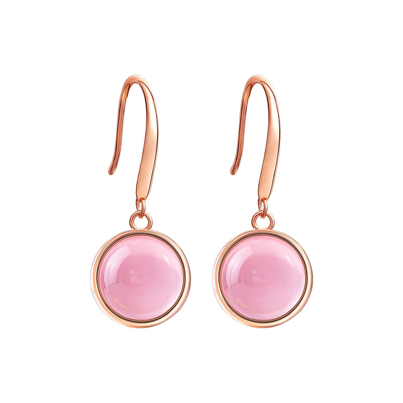 Jolee耳坠粉水晶S925银耳饰品时尚轻奢芙蓉石耳钉送女士节日礼物