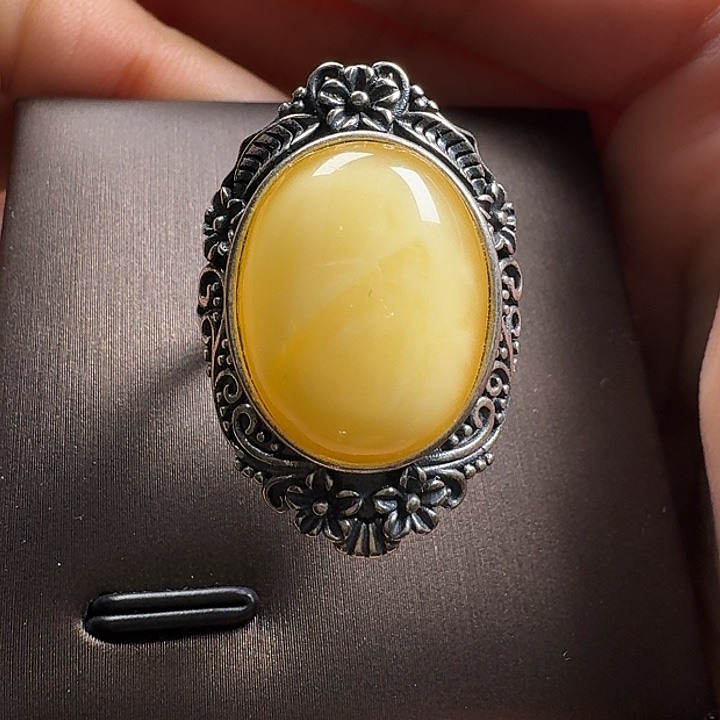 蜜蜡银S925镶嵌戒指戒指