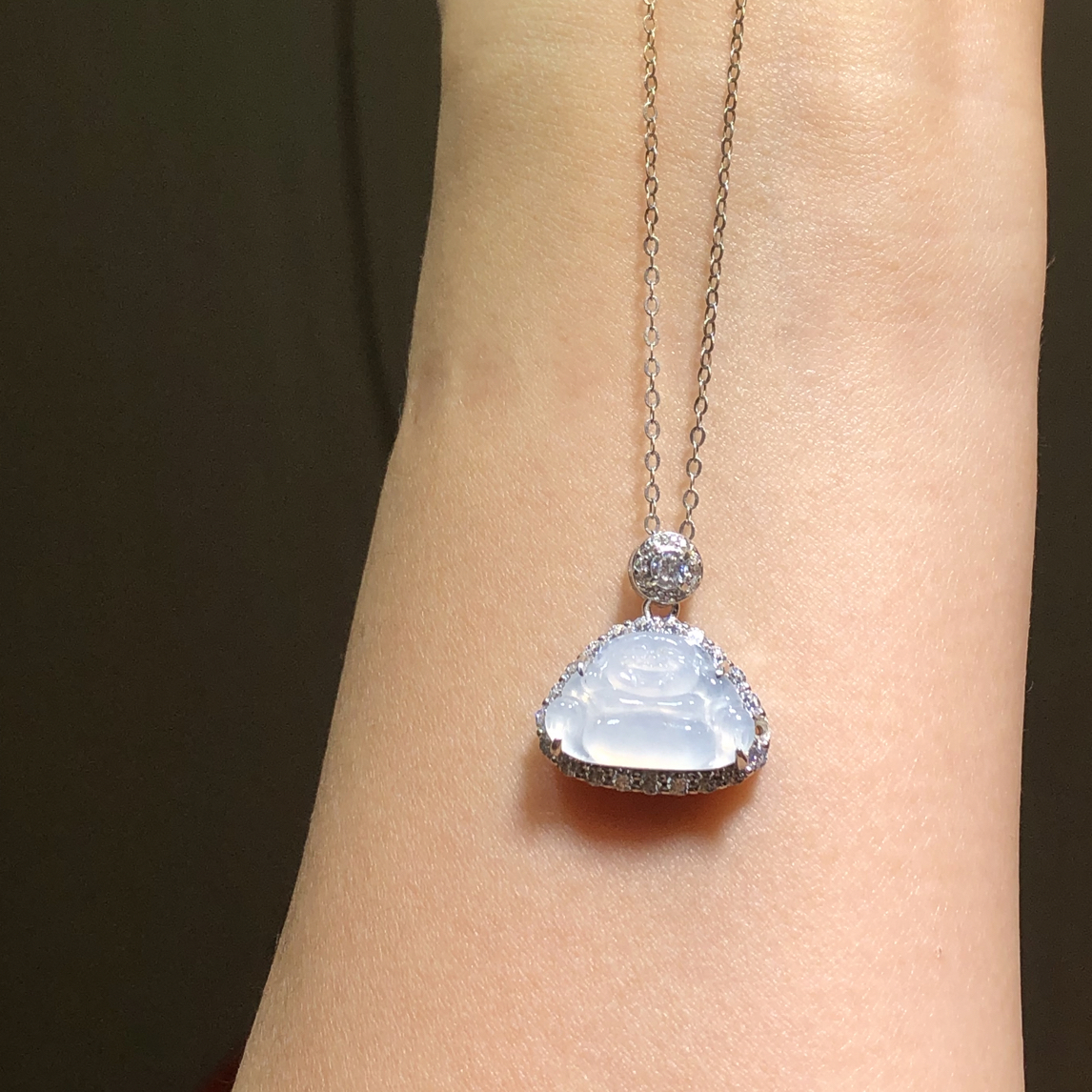 缅甸天然a货翡翠白冰佛公吊坠（不含链子）