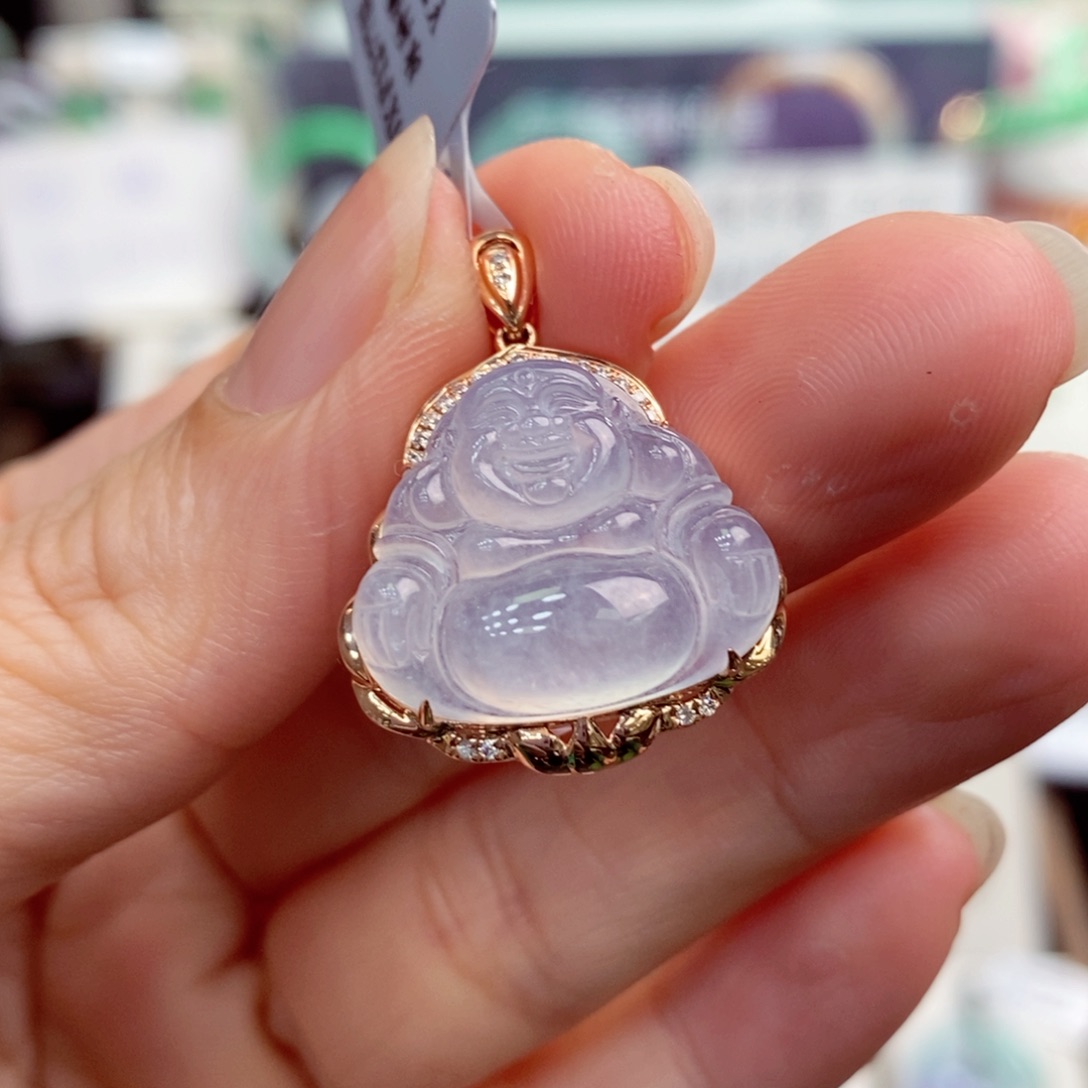 翡翠颈饰18K金镶嵌佛公