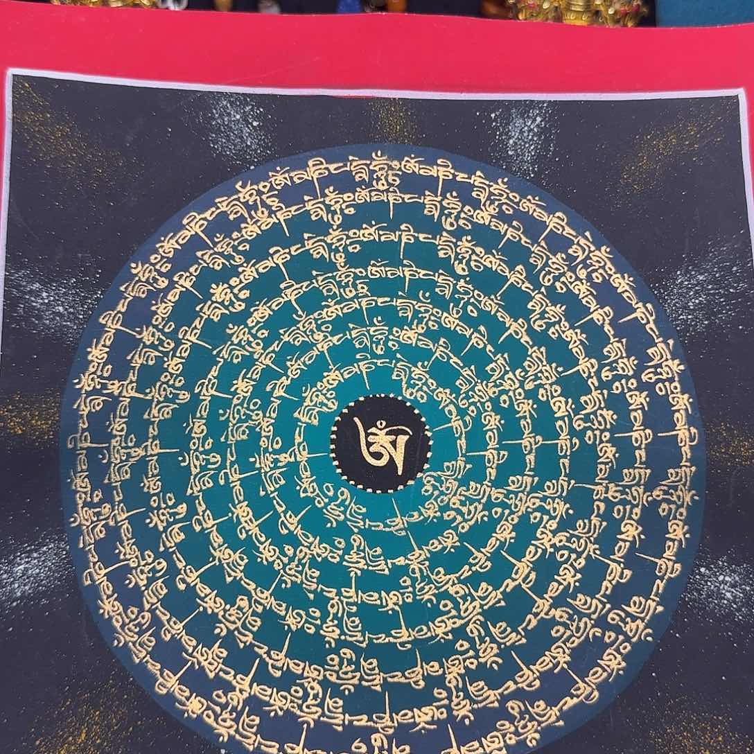 泥塑绿度母心咒摆件