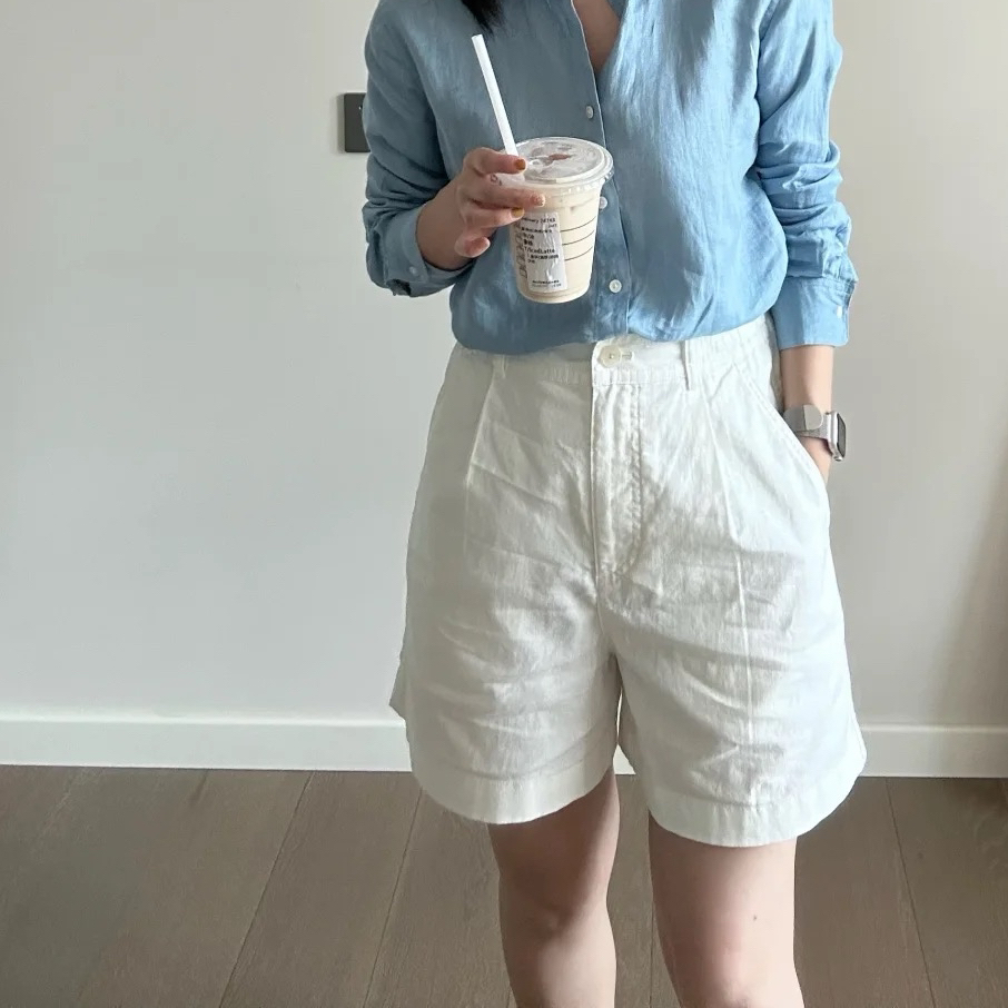 提花牛仔系列经典款一粒扣白短裤 高腰显瘦百搭气质时尚夏季宽松