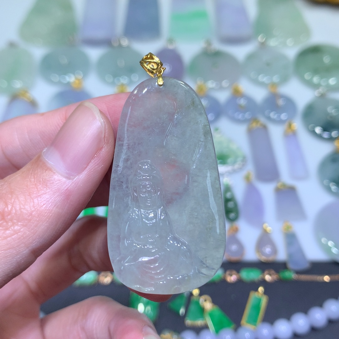 翡翠吊坠(不含链)18K金镶嵌