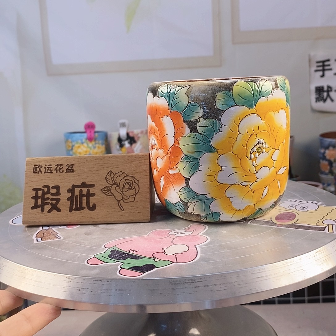 紫砂花盆红陶手绘花盆