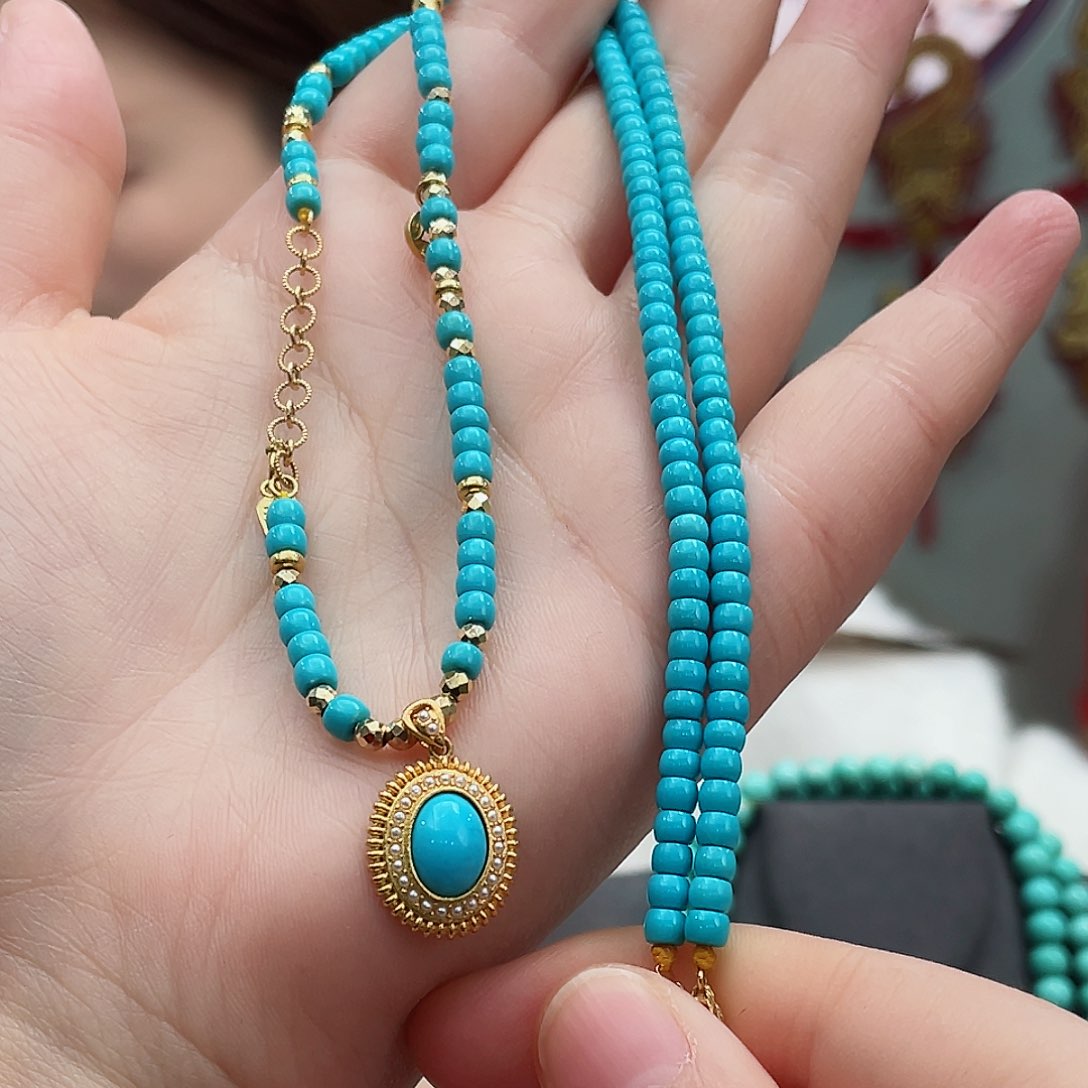 绿松石颈饰18K金镶嵌