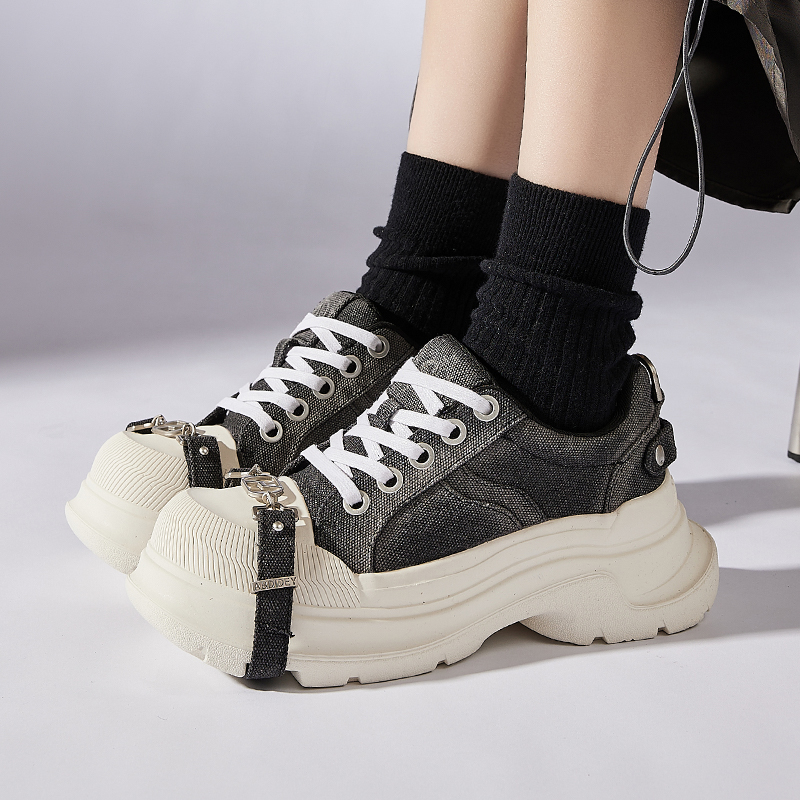 时尚潮流低帮韩时尚百搭女鞋经典扣环灰骑经典绑带小众设计潮流