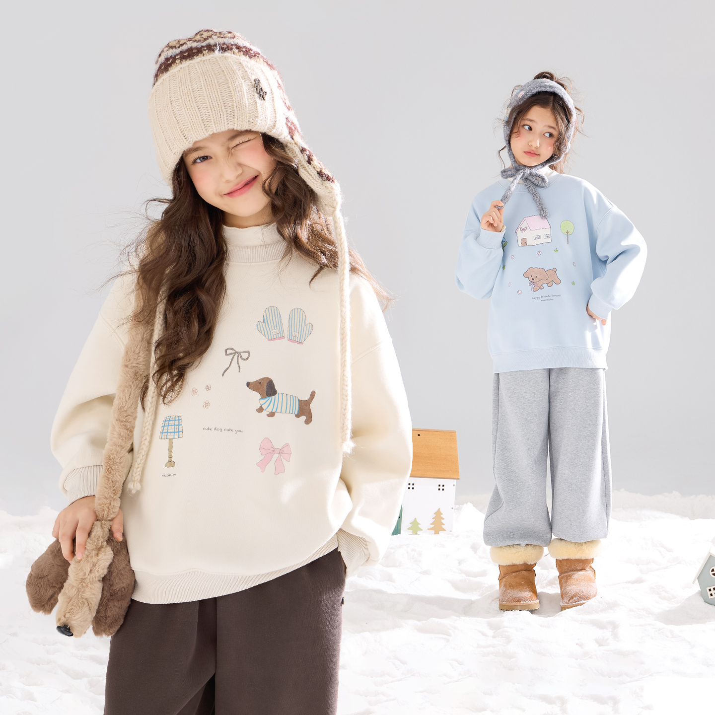 MUCMUKN原创趣味印花一体加绒卫衣上衣女童冬季新款M54XH5721