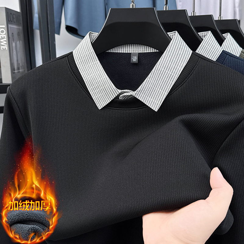 【格布叔叔】衬衫领秋冬季男士新款打底衫百搭冬季假两件Polo衫