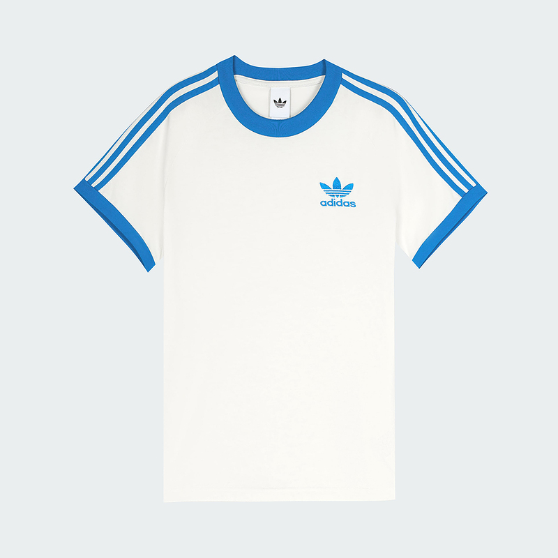 Adidas阿迪达斯【开学季】三叶草夏季经典三条纹蓝色圆领T恤KR0291