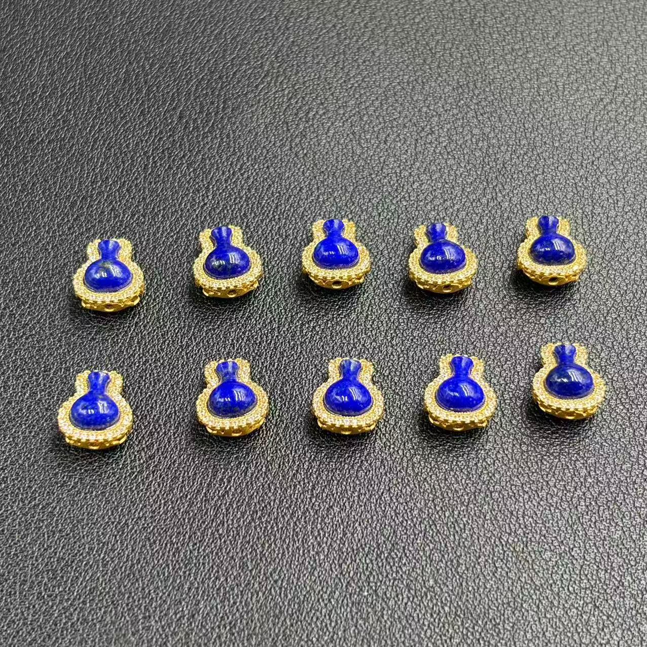 「戴琴珠宝」DQ5199-银镶青金石通孔配件（多样性发其一）