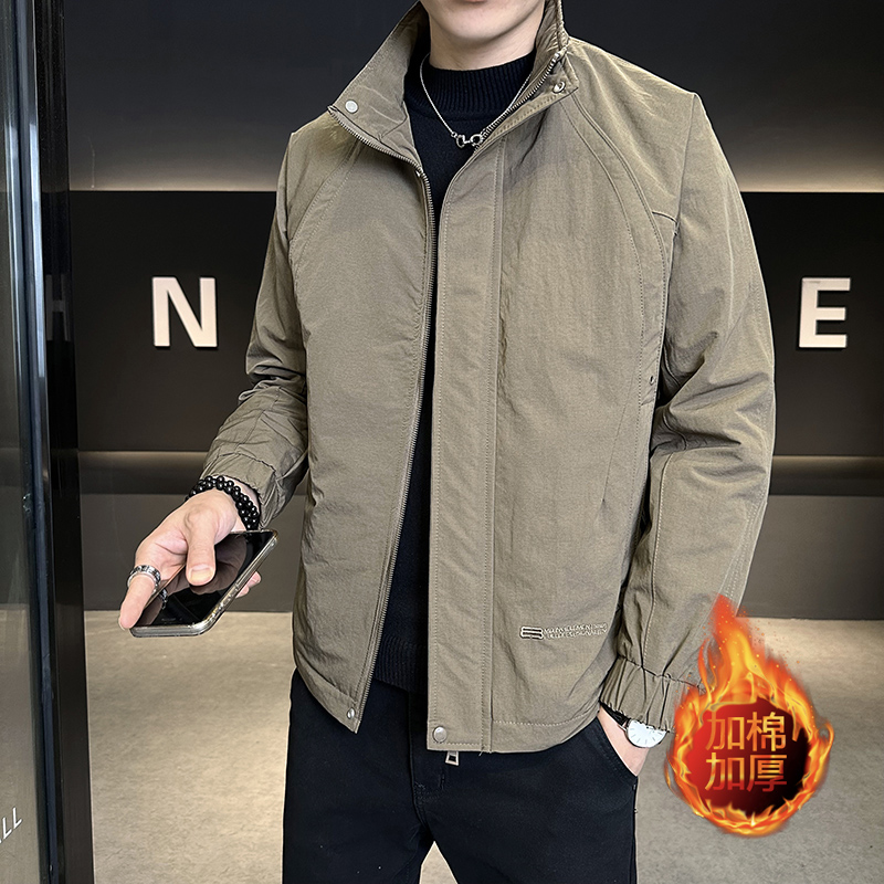 秋冬男士休闲时尚加棉立领防风潮流夹克外套8583