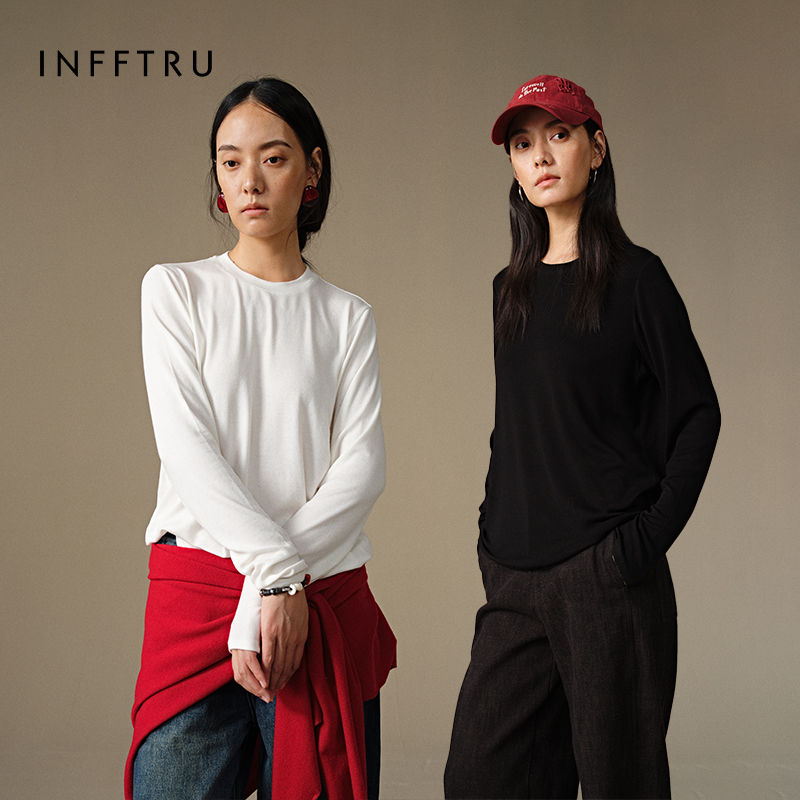 INFFTRU/糯叽叽系列 莱赛尔羊毛 简约宽松百搭长袖打底衫女