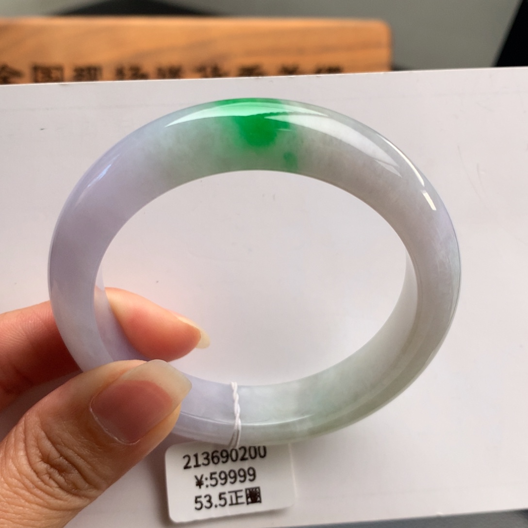 翡翠手镯未镶嵌冰春彩53.5正圈