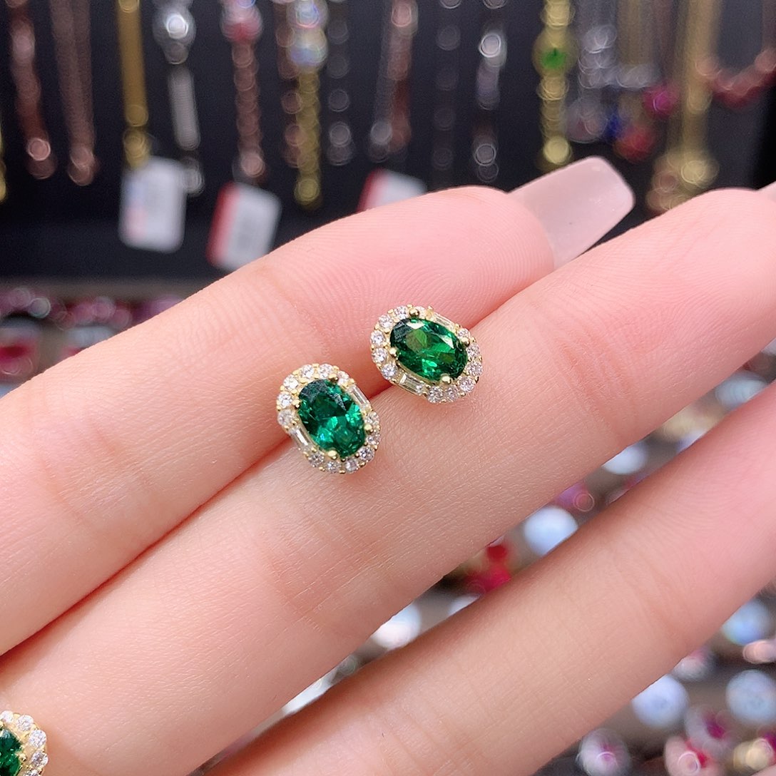 耳饰透辉石银S925镶嵌46金