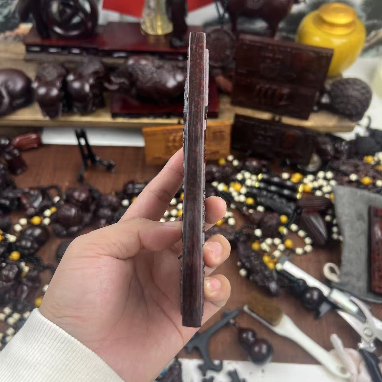 紫檀木【1990四人版＋支架】木雕摆件