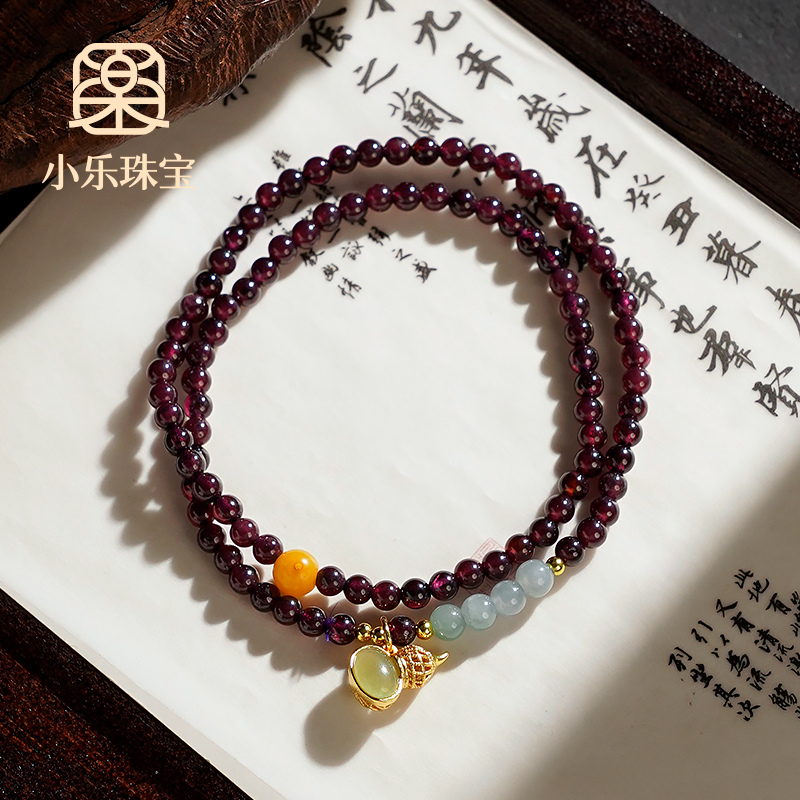 原创双圈石榴石翡翠民族风女式手链多样性发一-10154