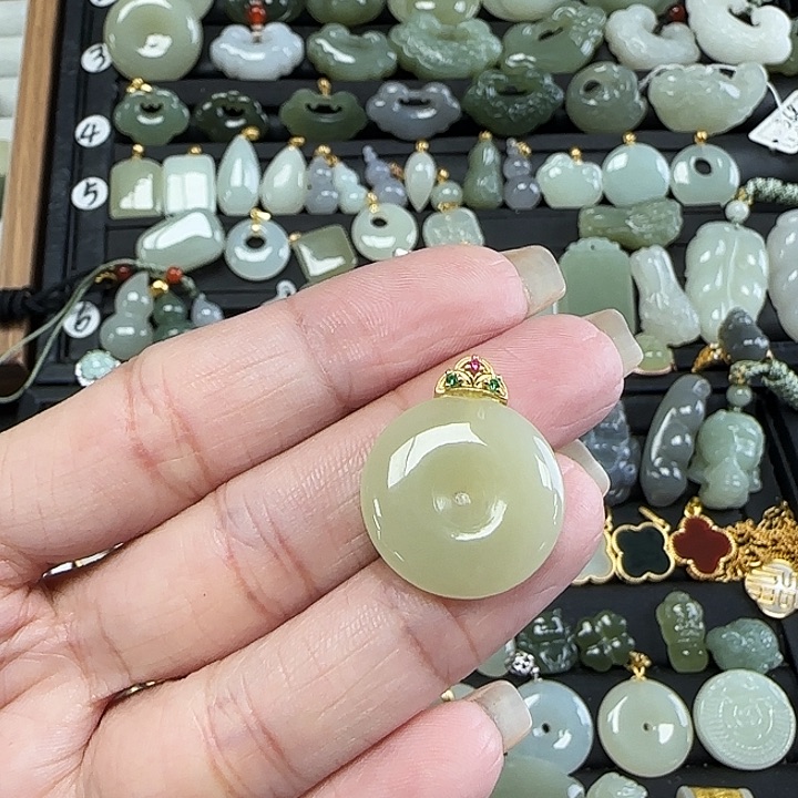 和田玉银S925镶嵌吊坠(不含链)