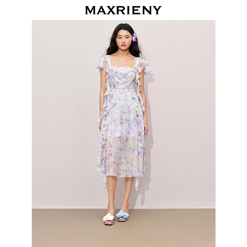 MAXRIENY玛克茜妮连衣裙夏季晕染碎花茶歇裙收腰伞摆MS8R259F70