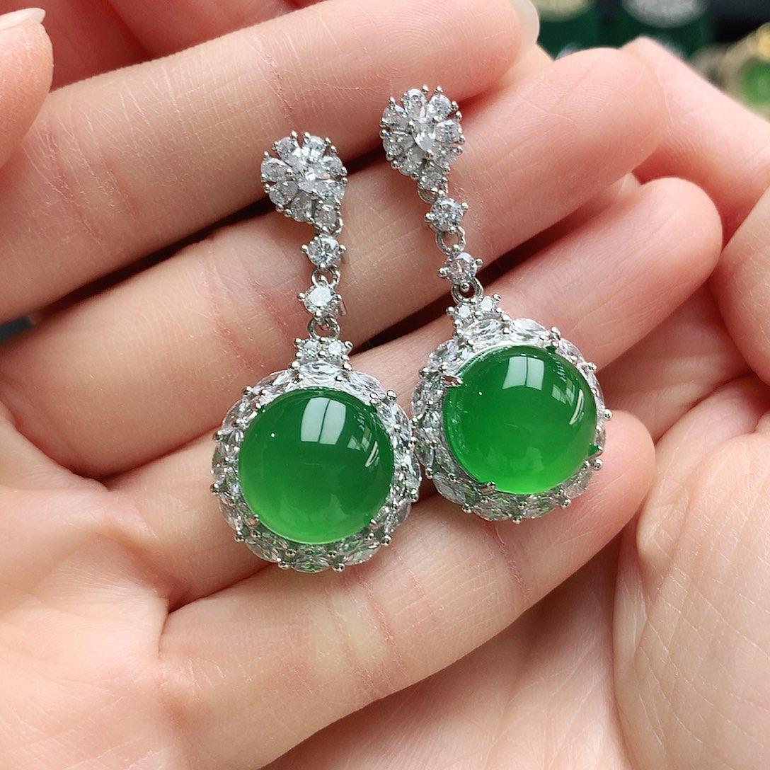 玛瑙/玉髓耳钉银S925镶嵌