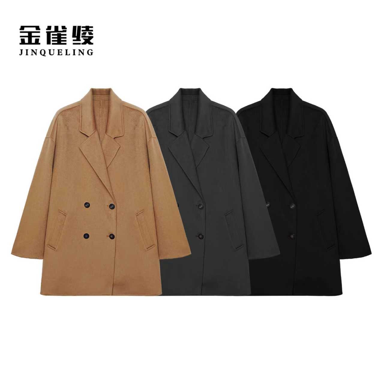 金雀绫【纯绒大师】100山羊绒百搭加宽加大中长款毛呢外套SZA4MW707