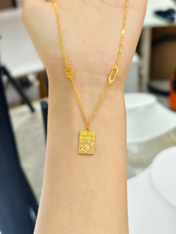 坠链均足银 足银项链锤纹无事牌百搭时尚简约轻奢气质美拉德配饰