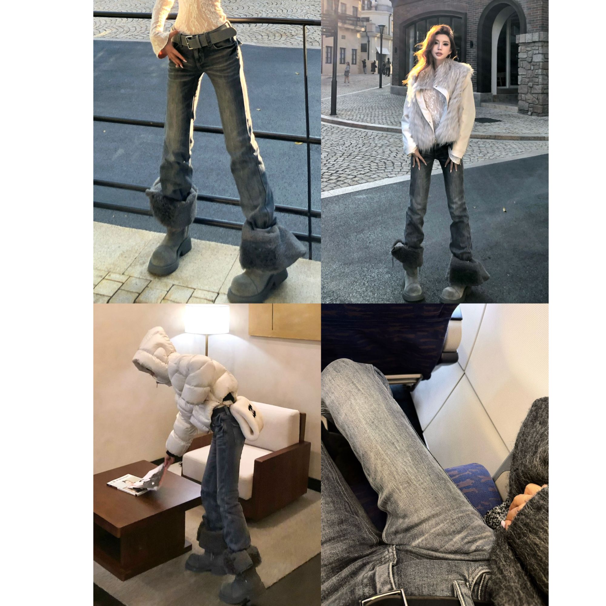 婉君T【年度神裤碳灰色】弹力重工抓毛显瘦低腰牛仔裤LWJ25D4K3832