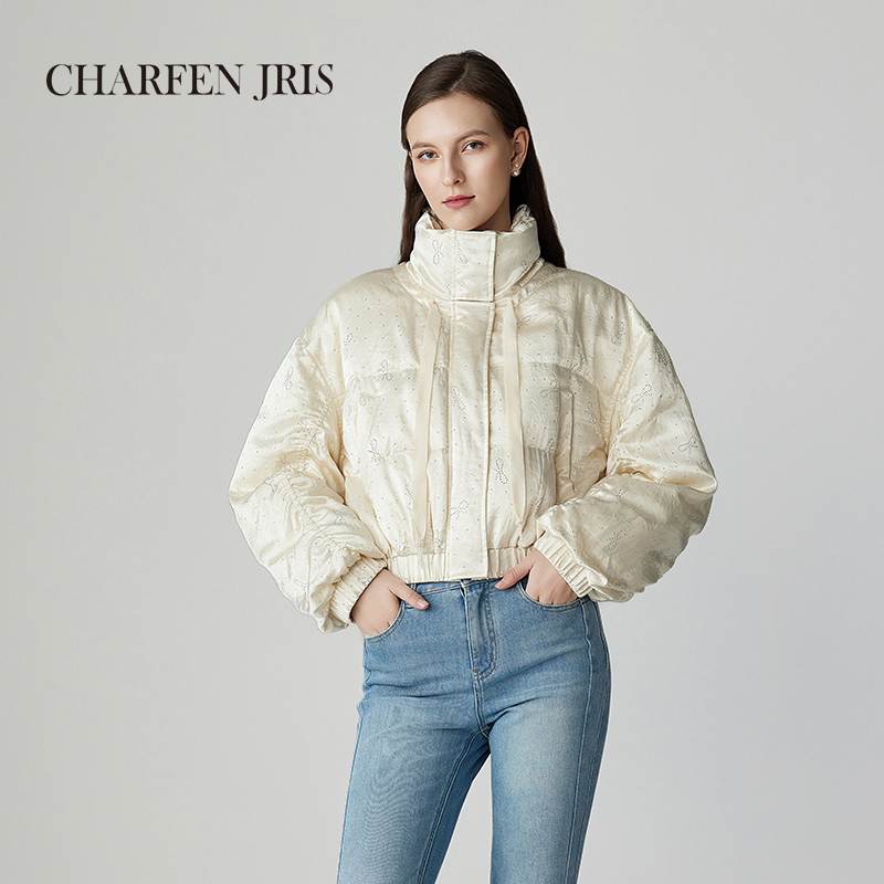 CHARFEN朝峰春季时尚百搭缎面烫钻短款棉服FJF1A663-6118O