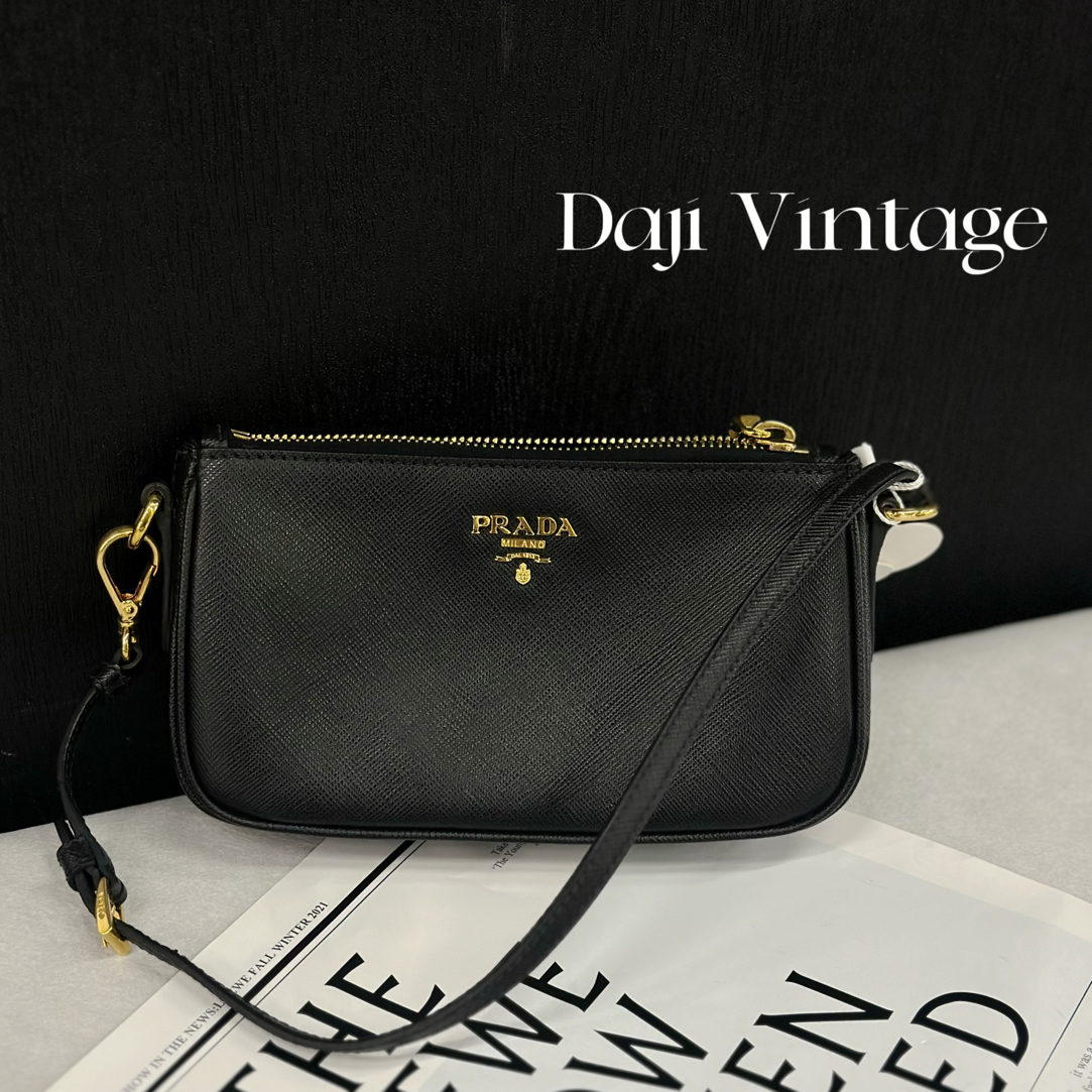99新 Prada/普拉达 大吉中古/Prada普拉达黑金麻将包单肩包