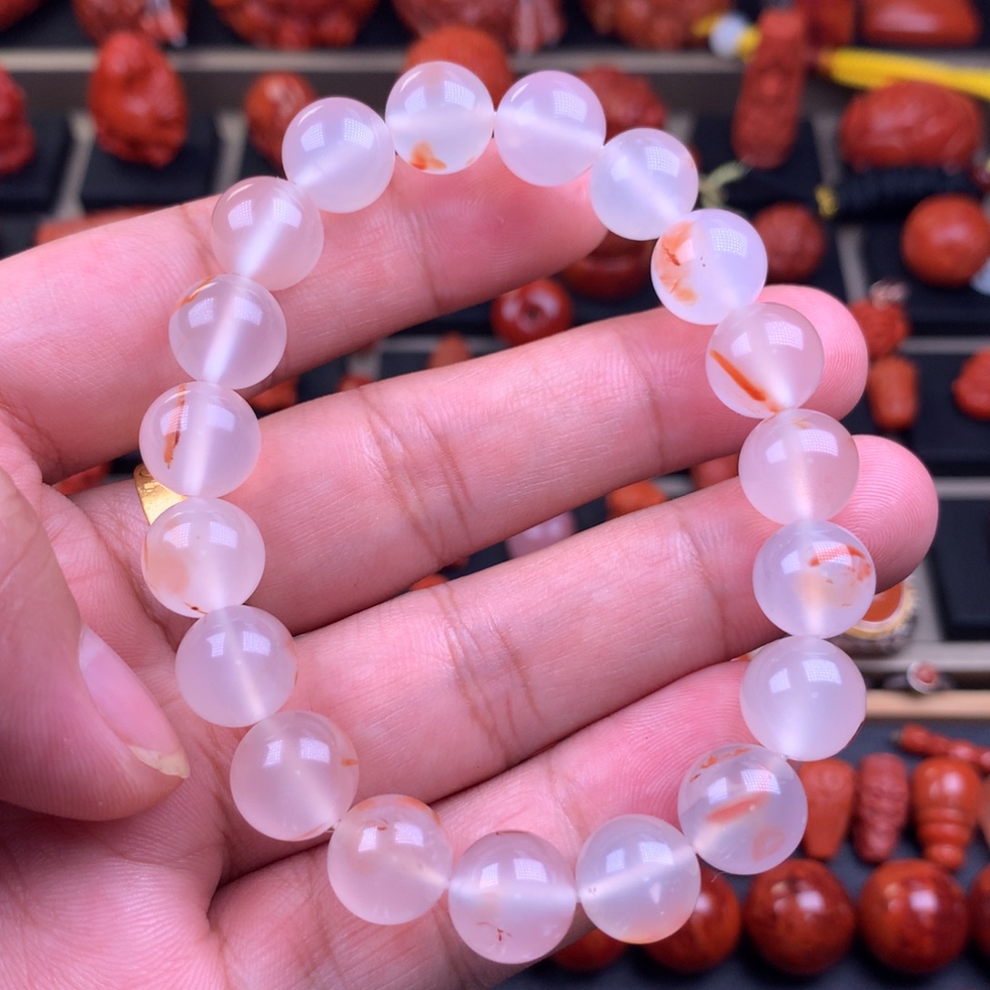 南红玛瑙未镶嵌冰飘花圆珠手串10+