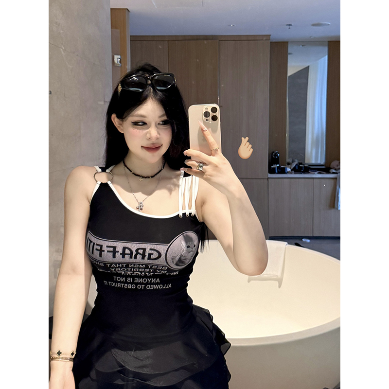 黑泽玄七"热辣比弗利"夏季显瘦辣妹holy grail印花美式印花背心女