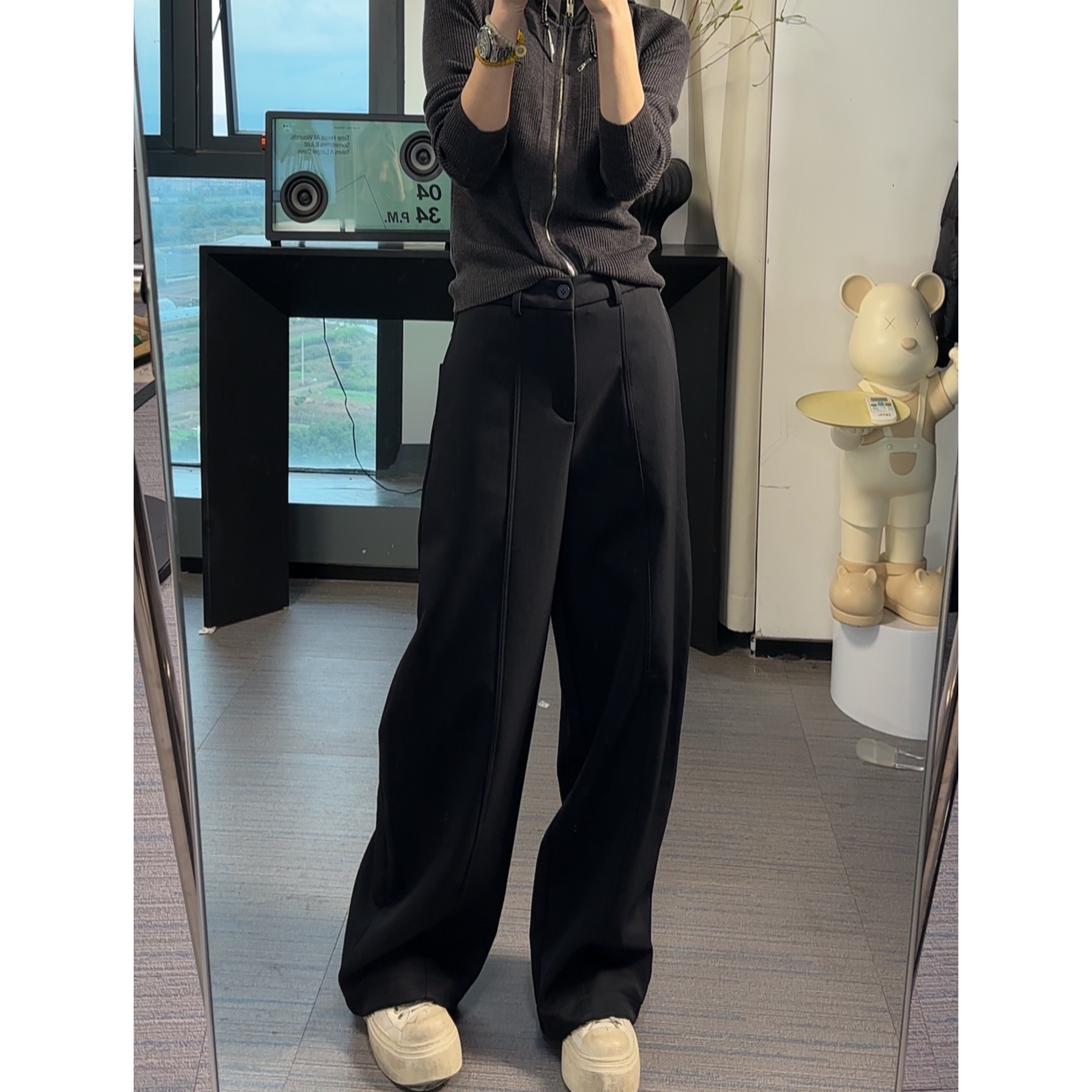 杨老板25166冬季加厚绵羊毛混纺分割修饰腿型弯刀裤直筒裤休闲裤