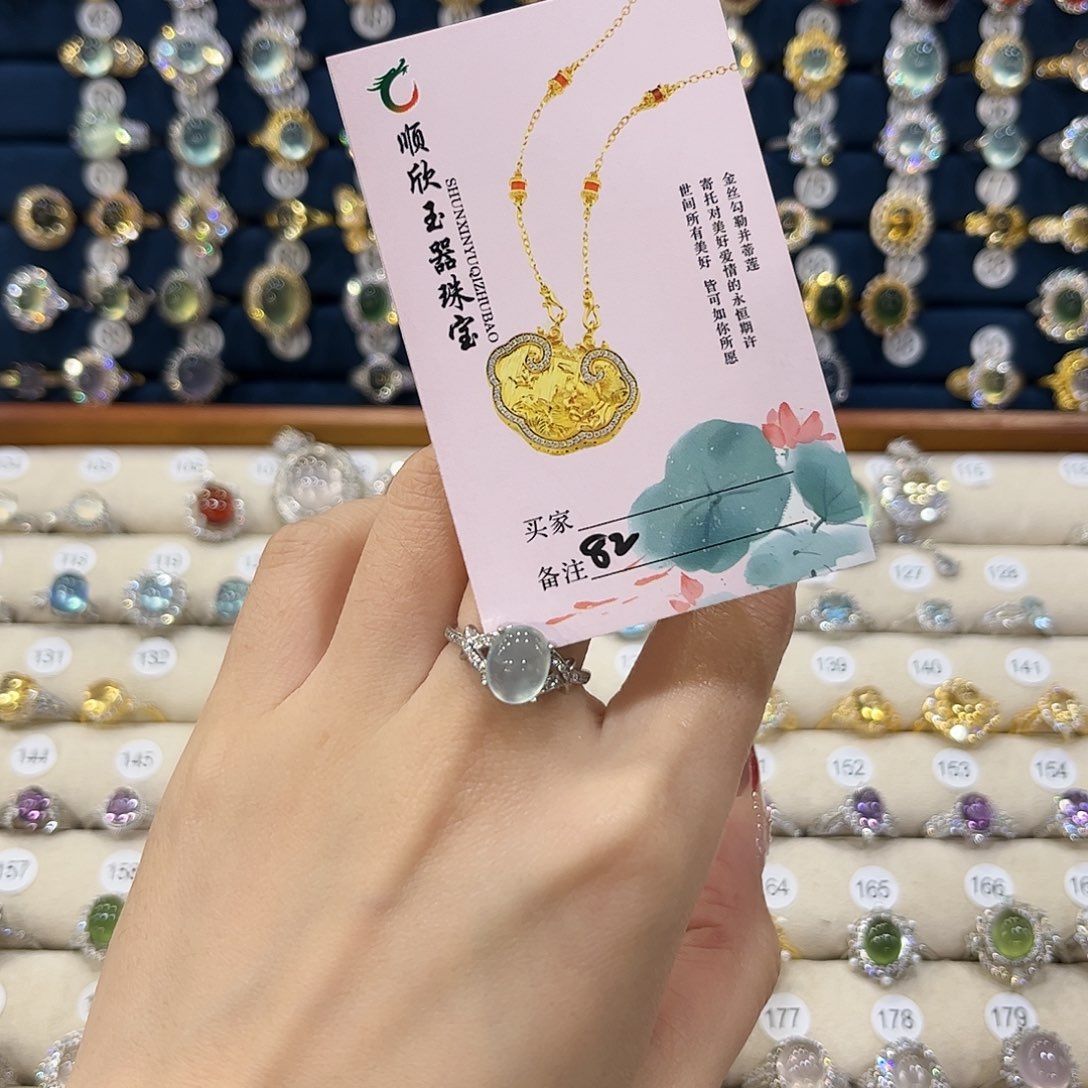 蛇纹石玉女款银S925镶嵌咻***?戒指82