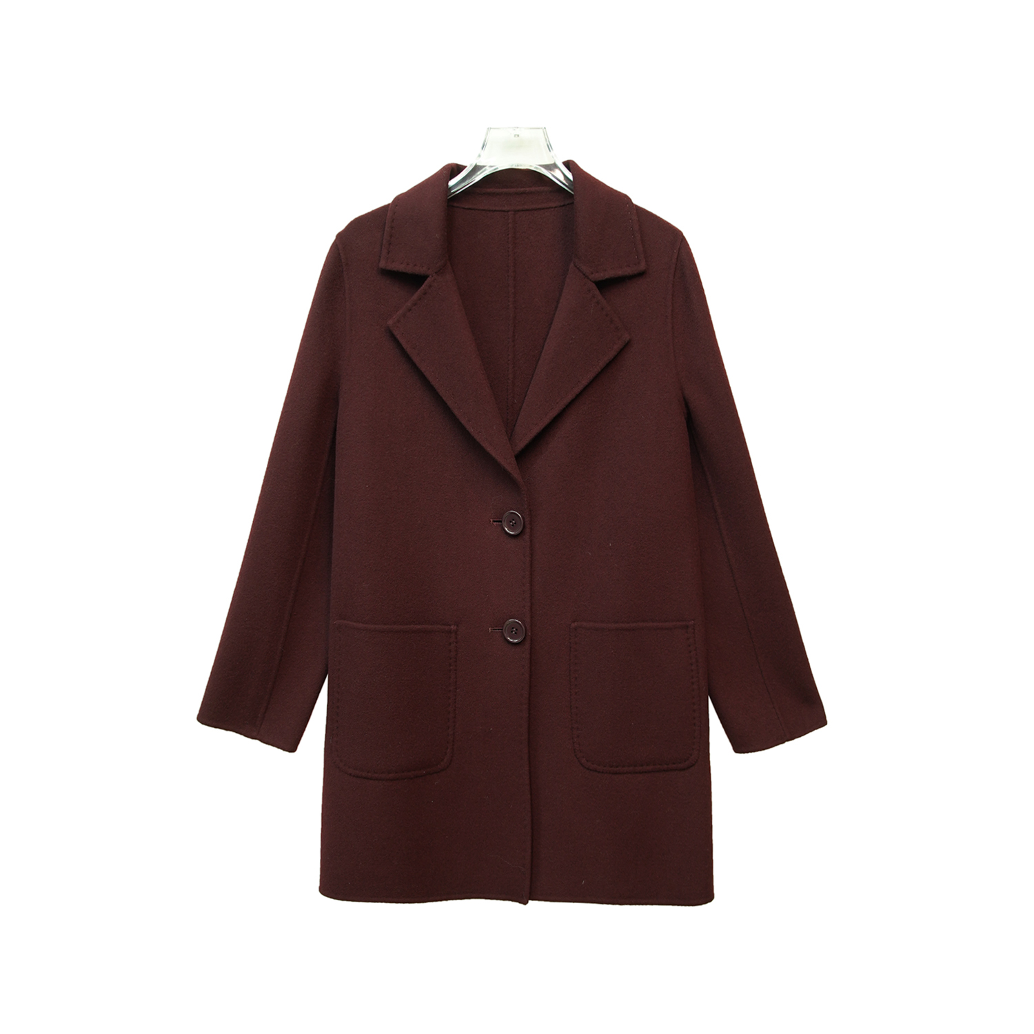 A1203【知后轻奢定制】时尚翻领酒红色单排扣大口袋外套