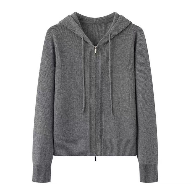 M家-针织衫女2025秋冬装新款休闲百搭连帽宽松灰色韩版上衣4191