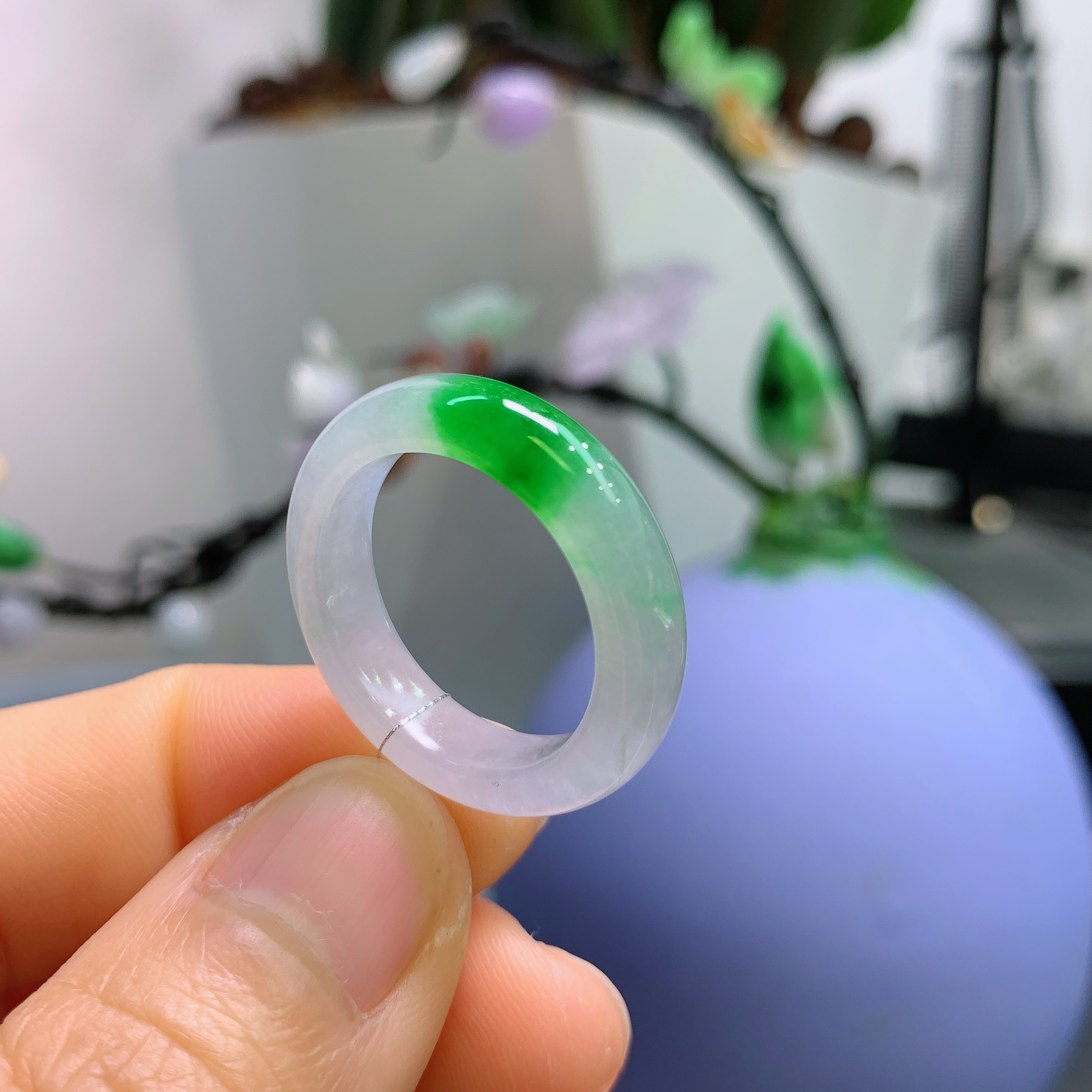 19-20圈口缅甸天然翡翠A货冰辣绿戒指A874#