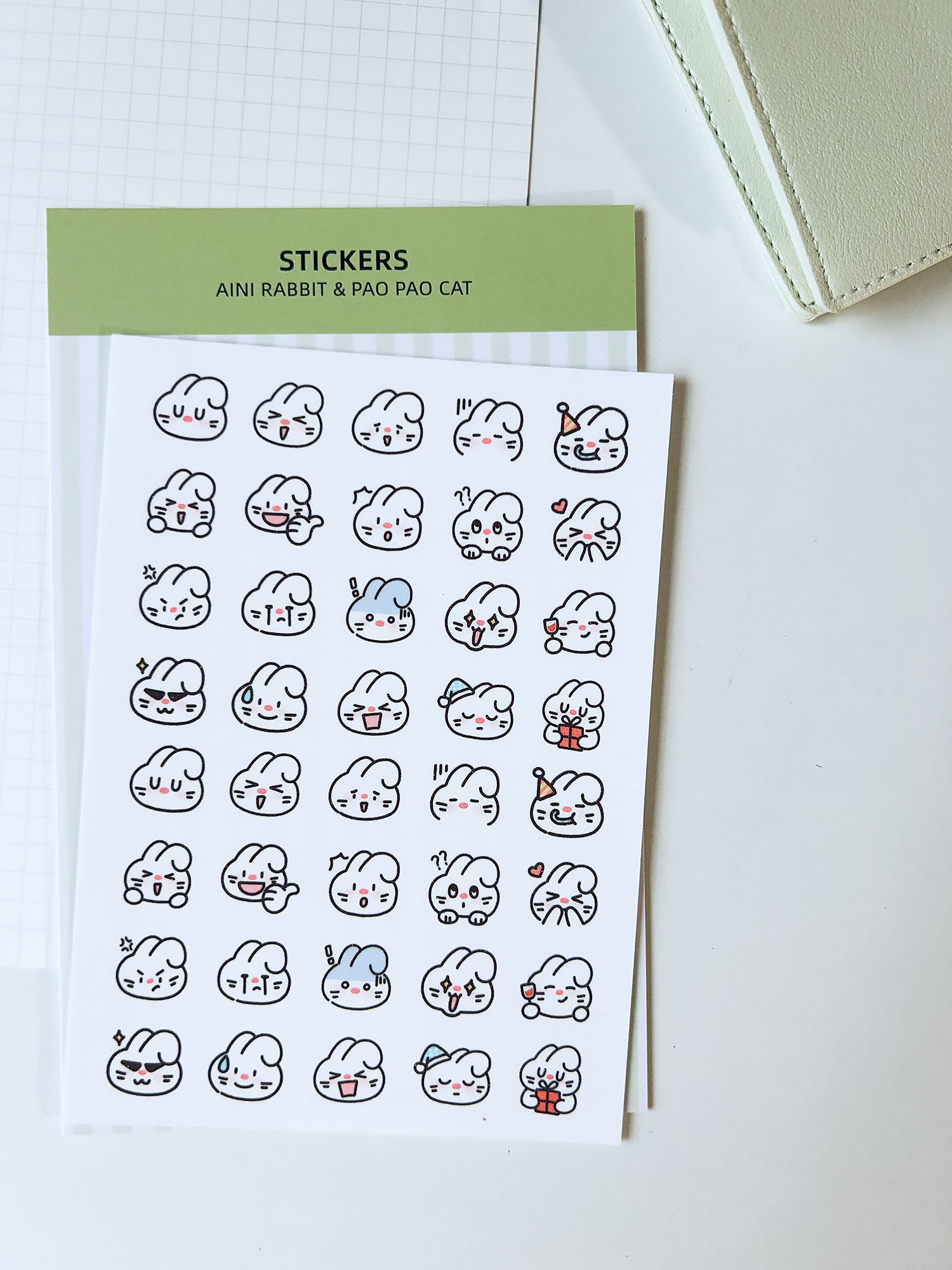 小兔表情贴纸 手帐素材 小鼻嘎贴纸 闪砂模切贴纸