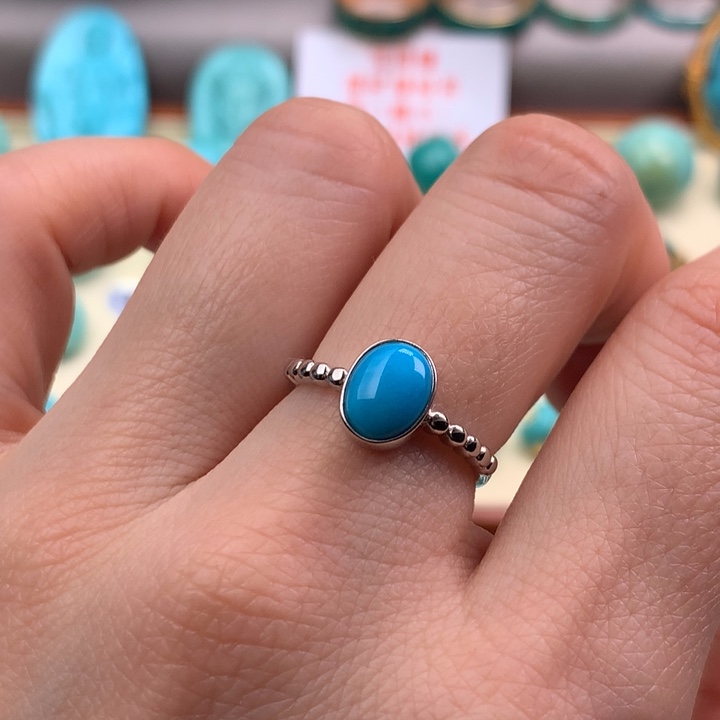 绿松石戒指银S925镶嵌活口