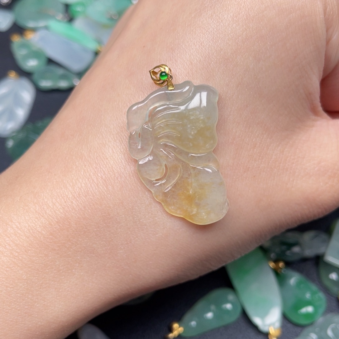 翡翠颈饰18K金镶嵌花仙子