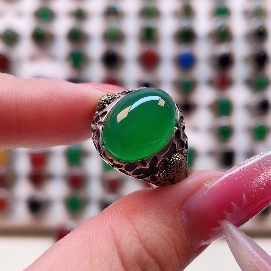 玛瑙/玉髓戒指银S925镶嵌