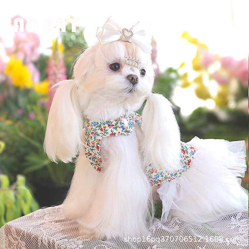 安贝妮小型犬宠物衣服田园碎花薄款狗狗衣服夏天背心西施马尔济斯
