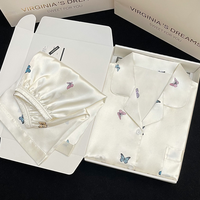 高级感新款冰丝睡衣春夏薄款女夏季印花短袖家居服套装可外穿实拍