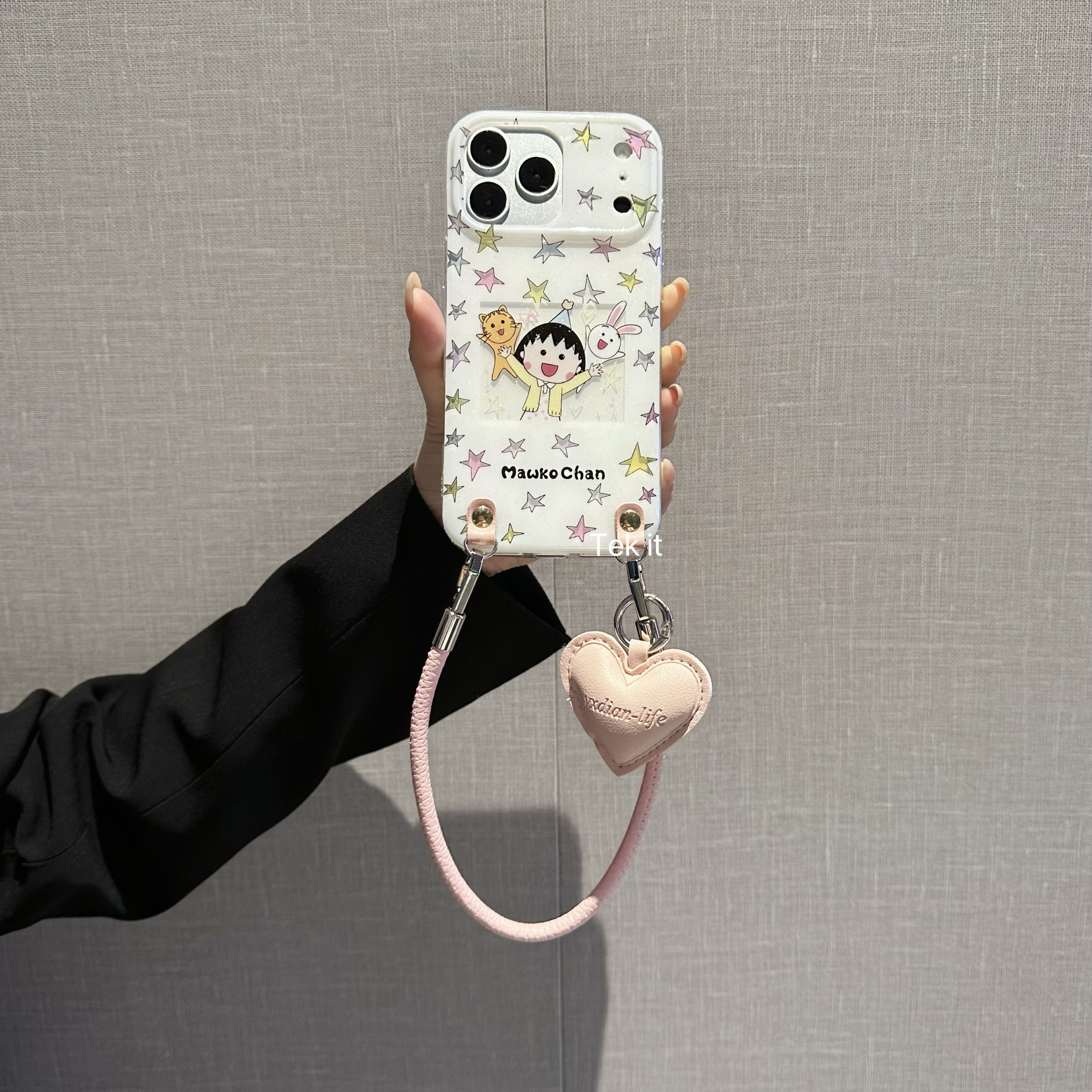 日系彩五角星樱桃小丸子适用iPhone17pro手机壳苹果16promax手提