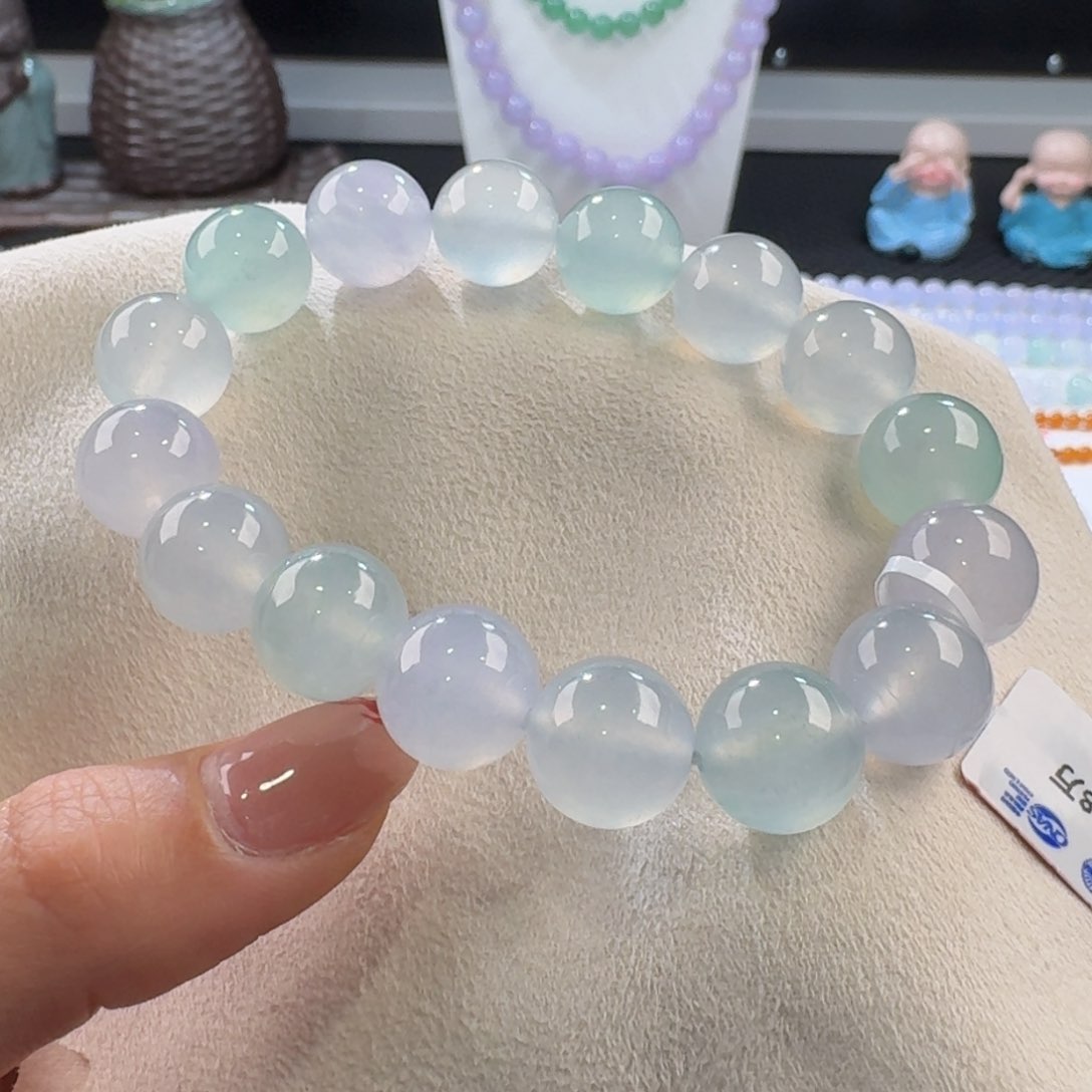 翡翠手链未镶嵌力力力推高冰梦幻马卡龙单圈12.7mm